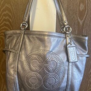 Coach Metallic Silver Tote Bag